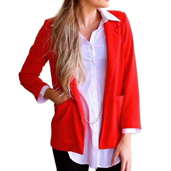 NEW PRETTY FOLLIES hottie long blazer in red - Picture 2 of 2